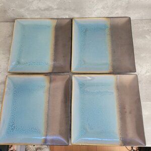 Gibson Elite Kaidence Blue Square Stoneware Dinner Plates 10 3/4" Lot Of 4